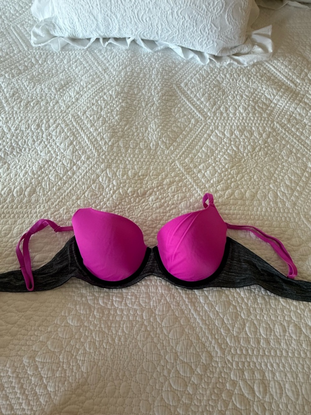 PINK Victoria's Secret Hot Pink Push-Up Bra with Black Band